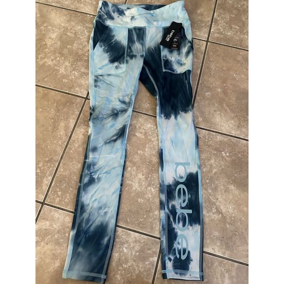 NWT Bebe M Tie Dye Leggings Deep Ocean Sea Glass Pockets - Picture 1 of 5